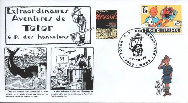 BELGIQUE 1939 Cachet MONS 27 Oct 1979 Totor C.P. des Hannetons HERGE TINTIN 3/6