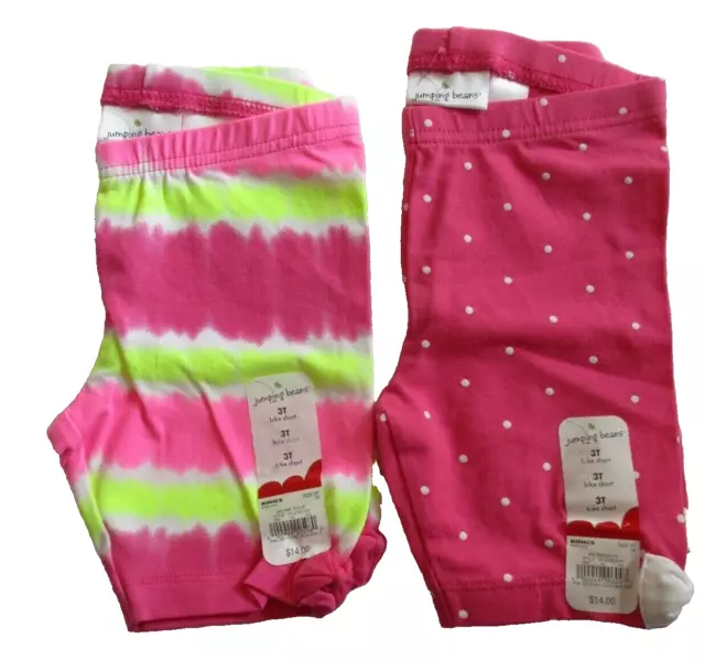 New Girls 2 Pairs 3T Jumping Beans Bike Shorts Pink Yellow White Dots & Stripes