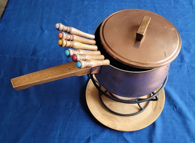 Service à fondue artisanal LE TREFLE en cuivre rouge véritable - Arts de la table