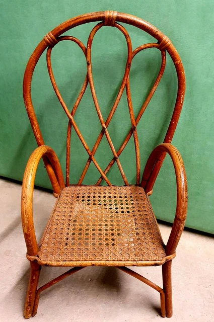 RARE BANQUETTE ANCIENNE DE POUPÉE EN ROTIN AASISE TISSU - FIN XIXème