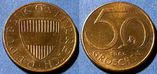 Austria 1966 50 Groschen KM-2885 Aluminum-bronze XF+ #25 - US Seller