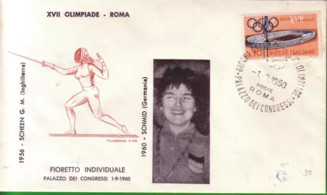 FDC FILAGRANO OLIMPIADI ROMA 1960 VINCITORI:FIORETTO IND.DONNE SCHMID.+d