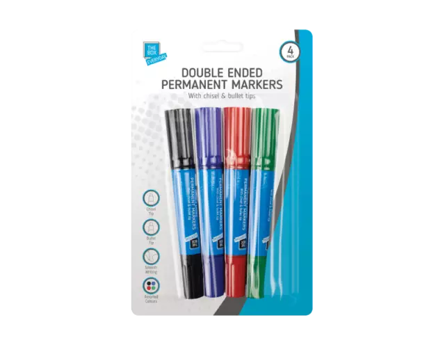 4 x Permanent Markers Double Ended Bullet Tip Multicoloured Homework Study