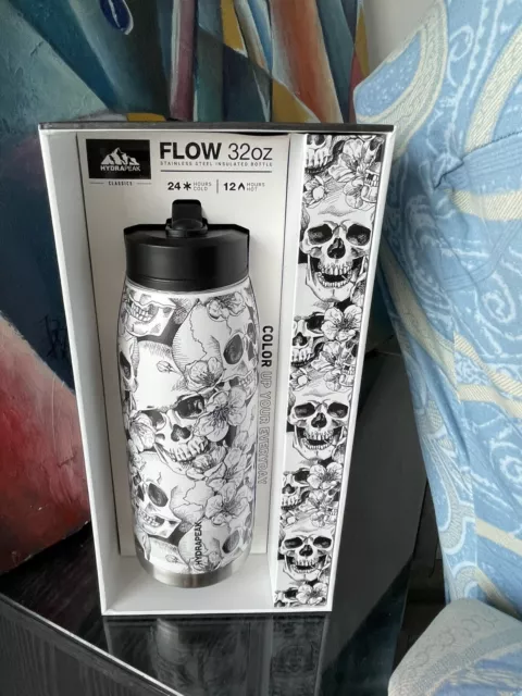 HYDRAPEAK Flow 32oz Skulls & Flowers Stainless Insulated Straw Lid Water  Bottle