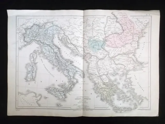 Italie - Turquie - Grèce - 1876 - carte gravure XIXe original antique Map