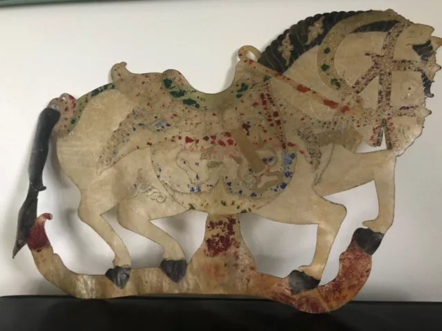 Antike indonesische Schattenspielfigur Wayang Kulit Pferd, SELTEN