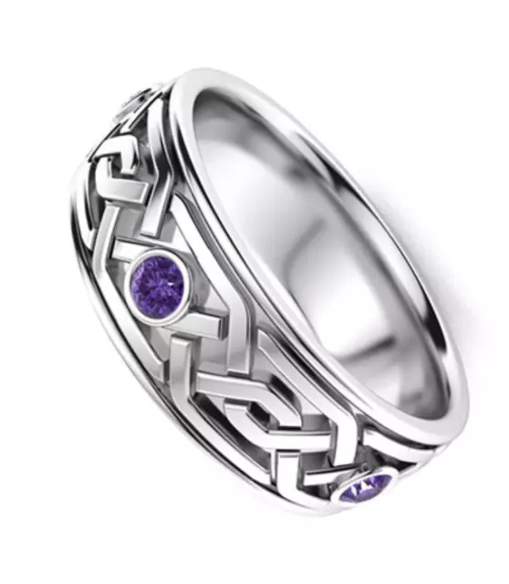 Lab Created Amethyst Men's Ring 925 Starling Silver Round Cut Handmade Ring.
