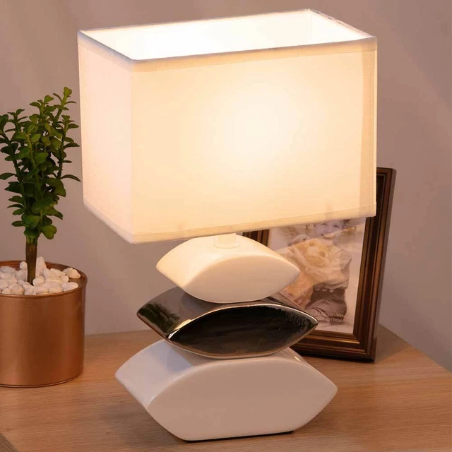 LAMPADA DA TAVOLO Lume Comodino Ceramica Tessuto Bianco Design