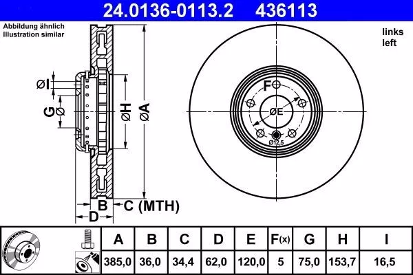 ATE 24.0136-0113.2 Bremsscheibe für BMW X5 X6 E71 E72 F16 F86 E70 F15 F85