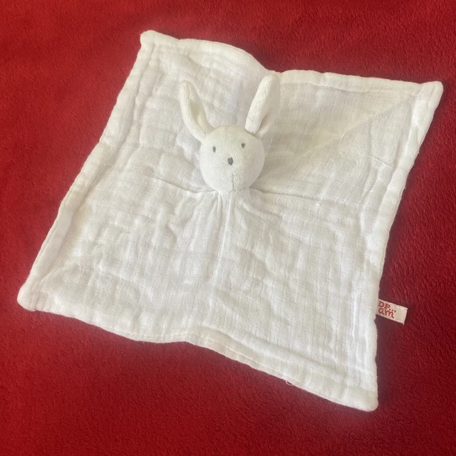 doudou plat lapin blanc lange gaz de coton DPAM TTBE