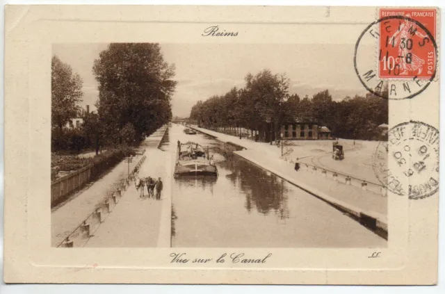 REIMS - Marne - CPA 51 - Vesle Canal Batellerie - vue péniche chemin de halage