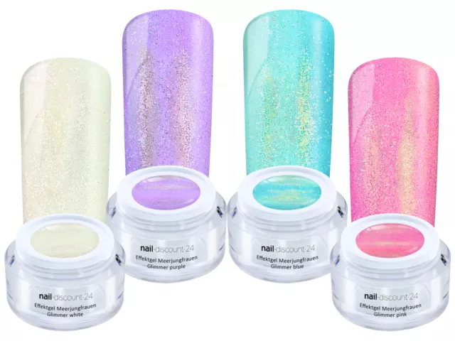 Meerjungfrauen Glimmer 4x Color Effekt Farb UV Gel SET LED GEL French Nagel Lack