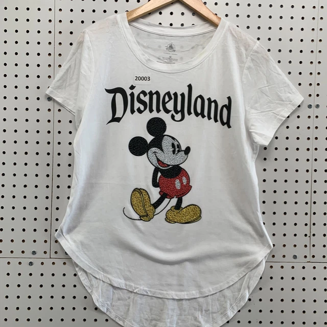 Disney Land Shirt White Womens Medium Short Sleeve Mickey Mouse Rhinestone 18x25