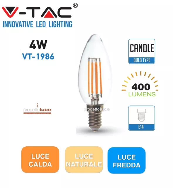 V-Tac Lampadine Led E14 4W Lampada Filamento Candela Sfera Fiamma Tortiglione