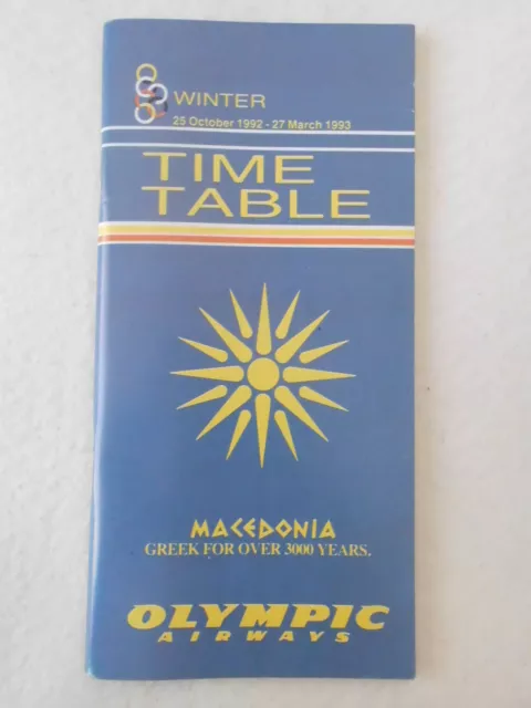 System Timetable Olympic Airways 1992/1993 Route Maps Olympic Aviation Fleet