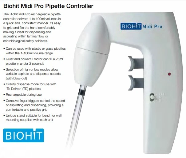 710913 Biohit Midi Pro Pipetting Controller with AC Adaptor & Bench Stand