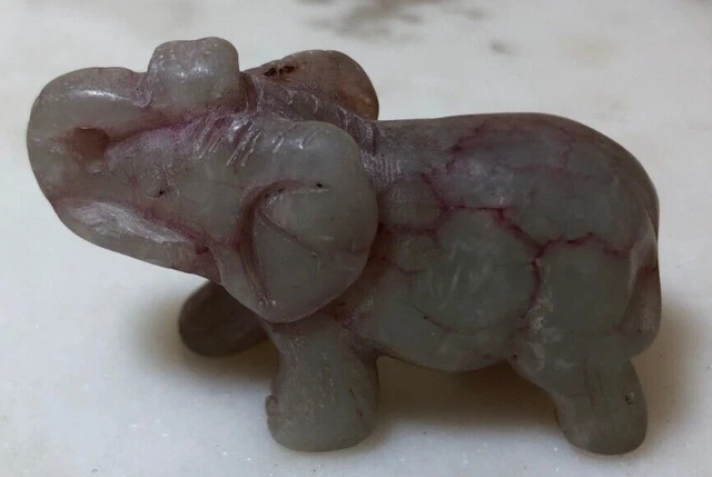 Purple Pink Jadeite Hard Stone Elephant Sculpture 5.2 cm