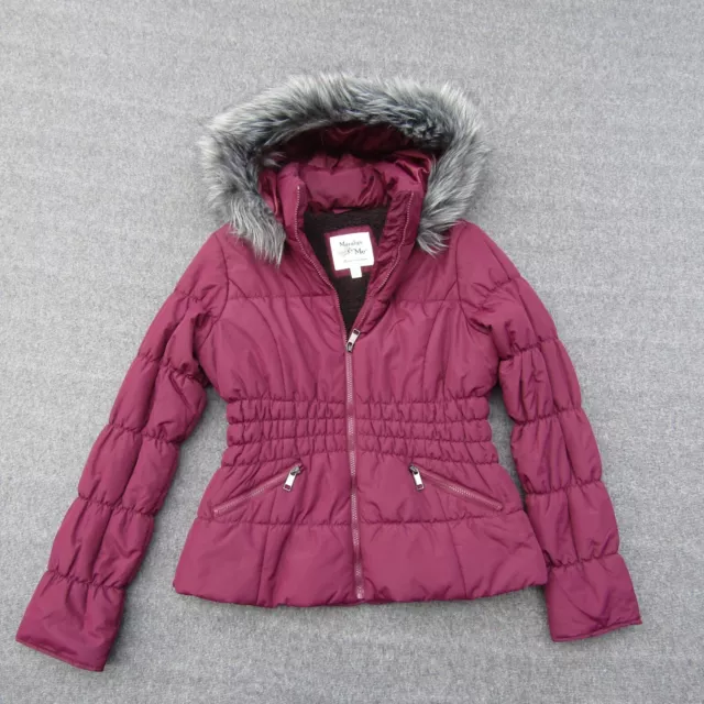 Maralyn & Me Juniors Large Hooded Full Zip Puffer Jacket Faux Fur