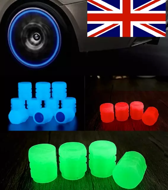 4x Glowing in The Dark Fluorescent Universal Car Tire Valve Caps Cover Luminous