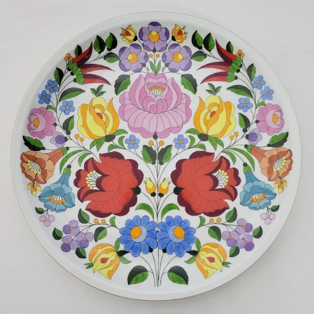 Vintage Kalocsa Hungarian Porcelain Hand Painted Floral Hanging Plate 11.25"