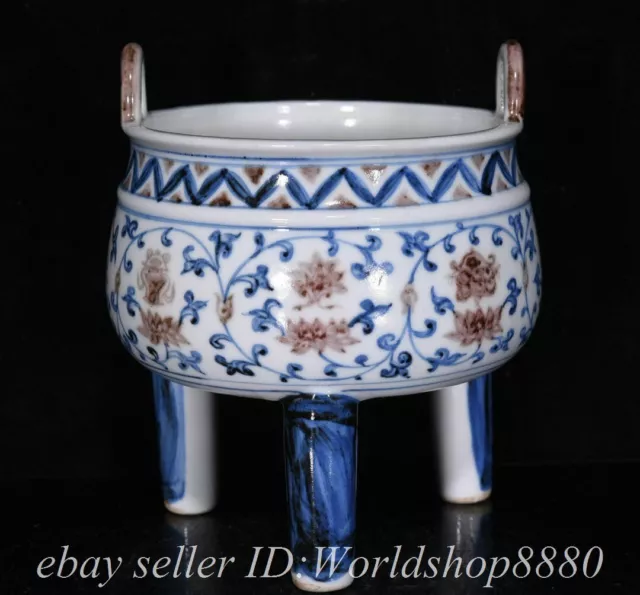 6" Marked Chinese Blue white Porcelain Flower incense burner Censer