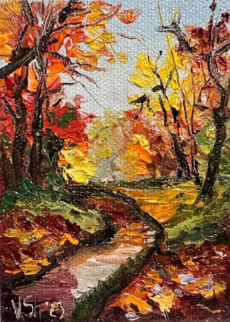 ACEO Oil Original Painting Autumn Landscape Art Card Ukraine 100% Hand Painted