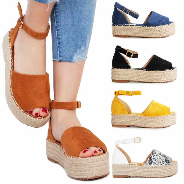 SCARPE DONNA SANDALI scamosciati stile espadrillas corda zeppa