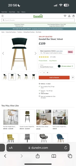 Dunelm kendall bar stool cheap