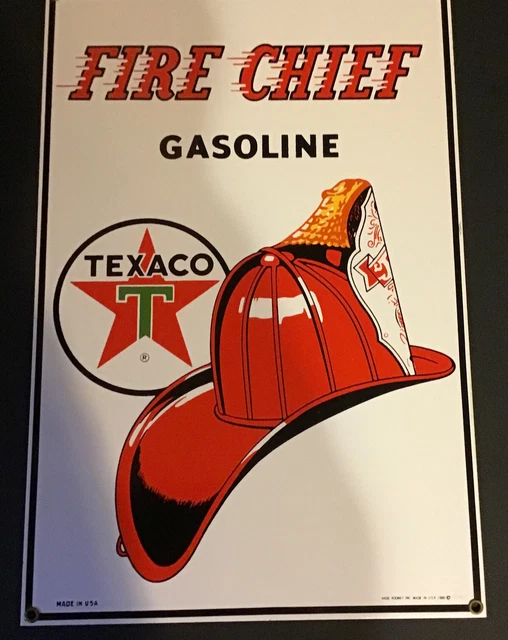 Vintage 1986 FIRE CHIEF GASOLINE TEXACO Ande Rooney Porcelain Advertising Sign