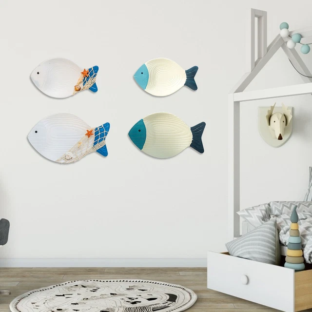 Wood Fish Hanging Ornament Wooden Fish Wall Art Decor For Beach Theme Fish