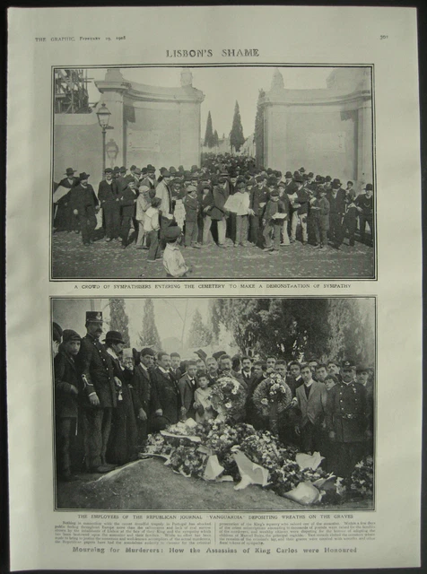 King Carlos Assassins Lisbon Cemetery Portugal 1908 1 Page Photo Article
