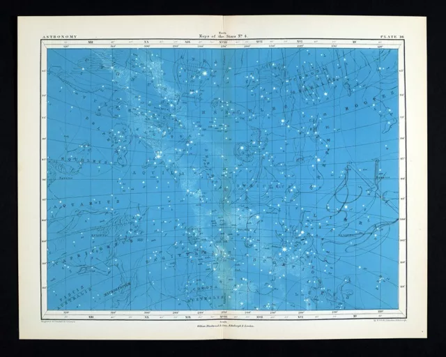 1855 Johnston Astronomy Star Map #4 North Sky - Milky Way Hercules Sagattarius