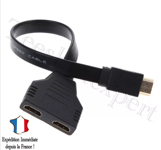 Câble Adaptateur HDMI Mâle vers 2 Femelle Dual Splitter HDTV - 25cm