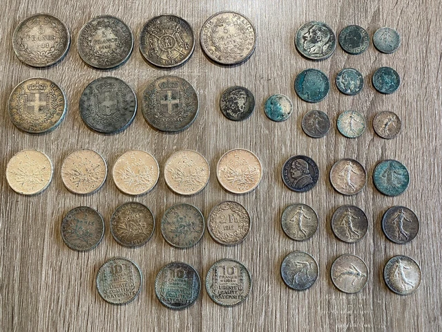 Lot Monnaie ÉCU 1 2 5 Francs ARGENT 380 gr  semeuse Napoleon Louis 5 lire Turin