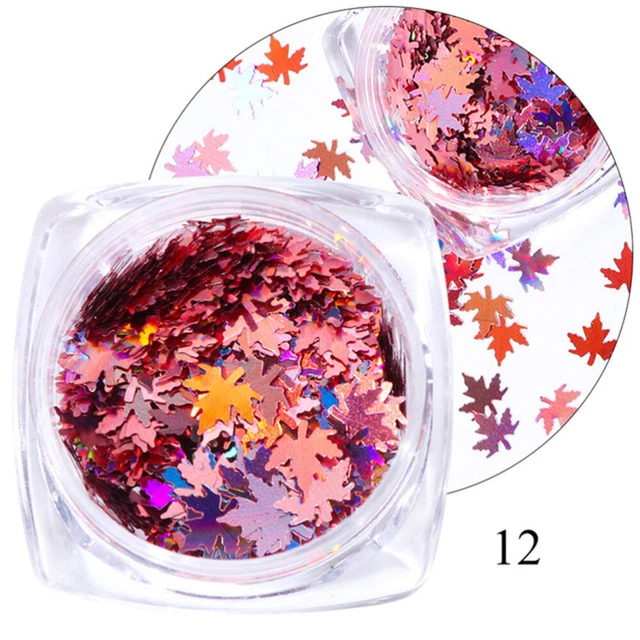 12 scatole paillettes unghie sfumate foglie di acero manicure decorazione unghie lucentezza N