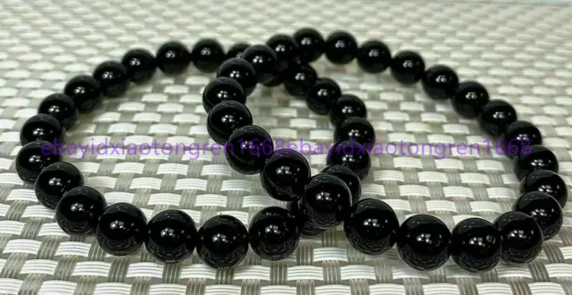2 Pcs 8mm Natural Black Agate Onyx Round Gemstone Beads Stretch Bracelet 7.5"