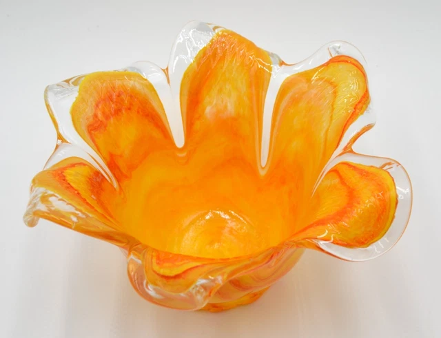 Brilliant Orange Glass Petal Bowl Tropical Flower 8" Diameter EUC 3