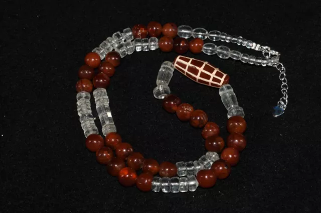 Wonderful Old Pyu Culture Etched Carnelian Bead Necklace with Yemeni Hakik Beads 10