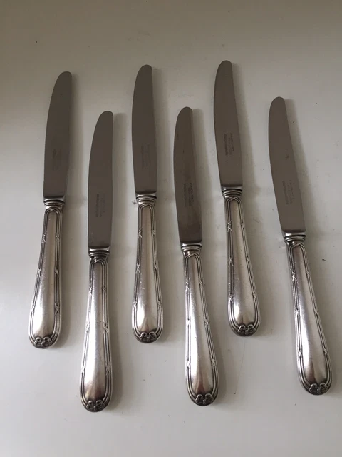 Lot De 9 Couteaux Anciens En Métal Argenté – Modèle Frionnet François Aux Lauriers, Rare