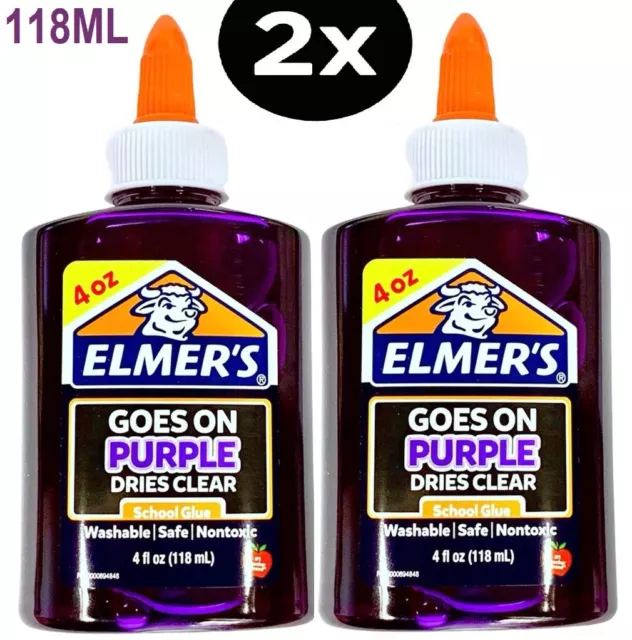 2Pc Elmer's Disappearing Purple School Glue Washable Goes on Purple, Dries Clear