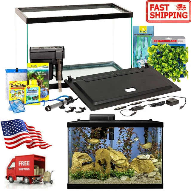 Rectangular Aquarium 20 Gallon Fish Tank Kit LED Lighting and Decor Home Office