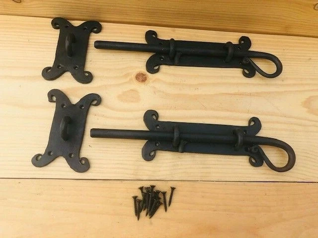 2 Large Iron Locks Sliding Door Lock And Latch Barn Dead Bolt Fancy Hand Forged