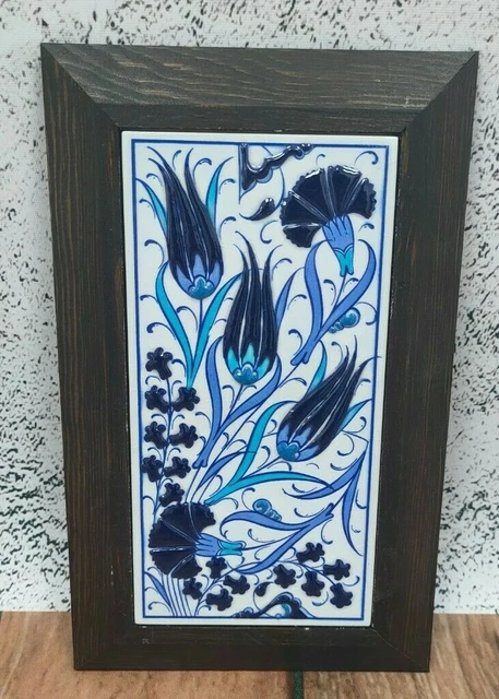 Handmade Handpainted Ceramic Turkish Tile Unique Blue Ottoman Tulip Wall Hanging