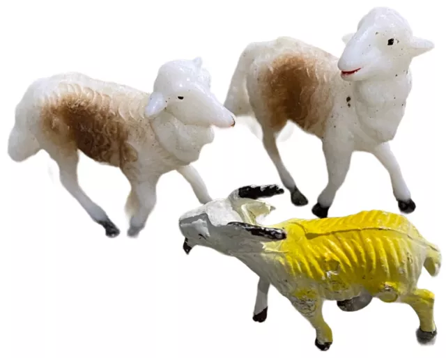 Lot of 3 Sheep/Goat Shepherd Figurines Plastic Christmas Nativity  Scene 2"