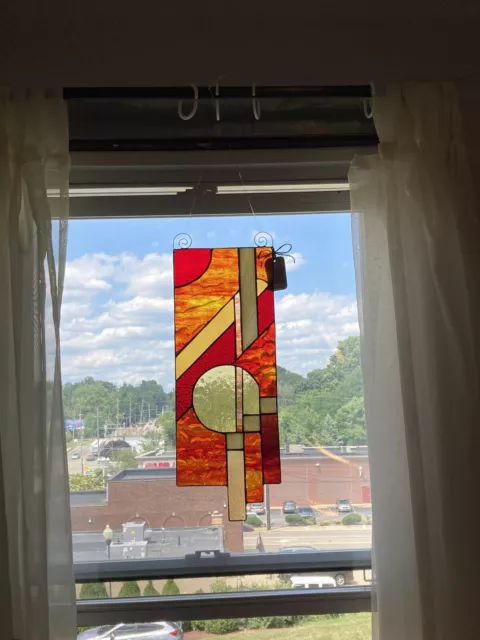 Retro Stained Glass Window Panel Handcrafted In USA