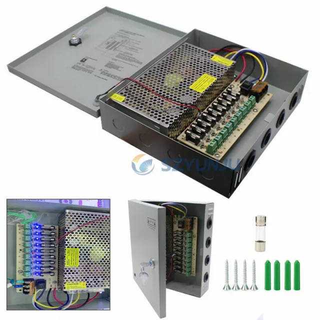 POWER SUPPLY Box FOR CCTV CAMERAS LED Strip Pixel 12V 5A 10A 20A 30A 4/9/18 Port