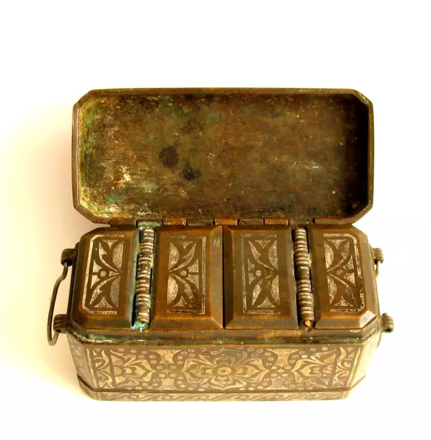 Philippine Silver Inlaid Bronze Betel Nut Box Lutuan E 20th Cent Nice Metalwork