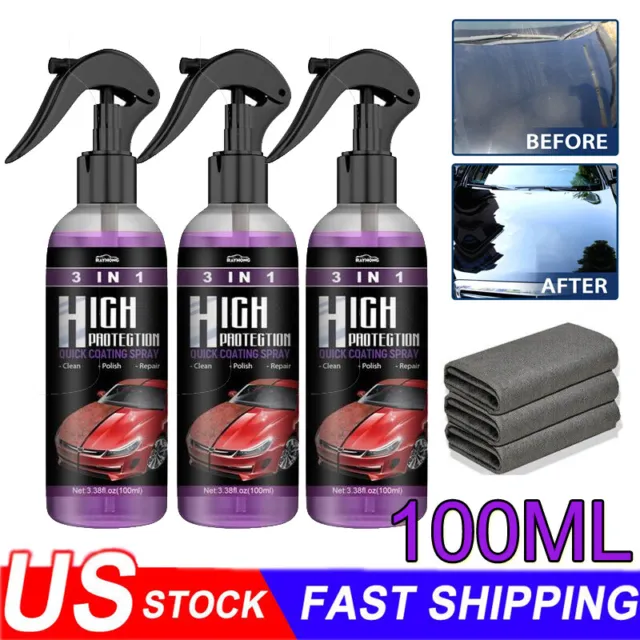 3 in 1 High Protection Quick Car Coat Ceramic Coating Spray Hydrophobic  100ML US 