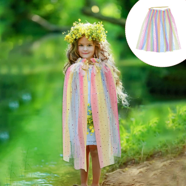 PHOGARY Cape de princesse colorée – Cape de princesse colorée en tulle à paillettes étincelantes pour carnaval, fête d'anniversaire, costumade pour filles (70 cm