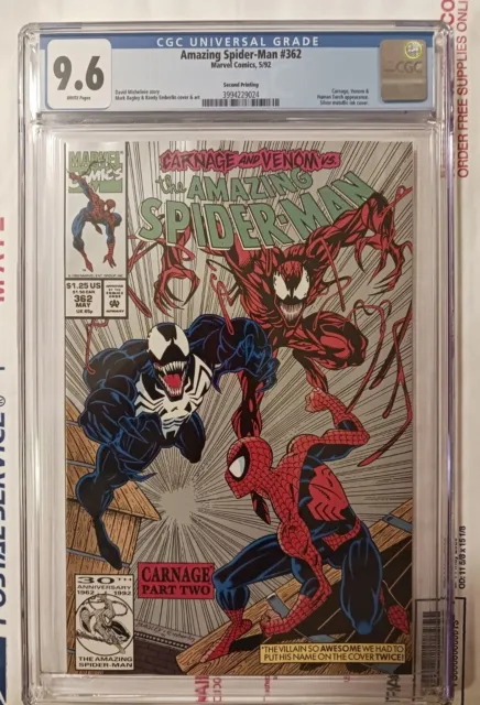 Amazing Spider-Man #362 Cgc 9.6 White Pages // Carnage + Venom 2Nd Print 1992